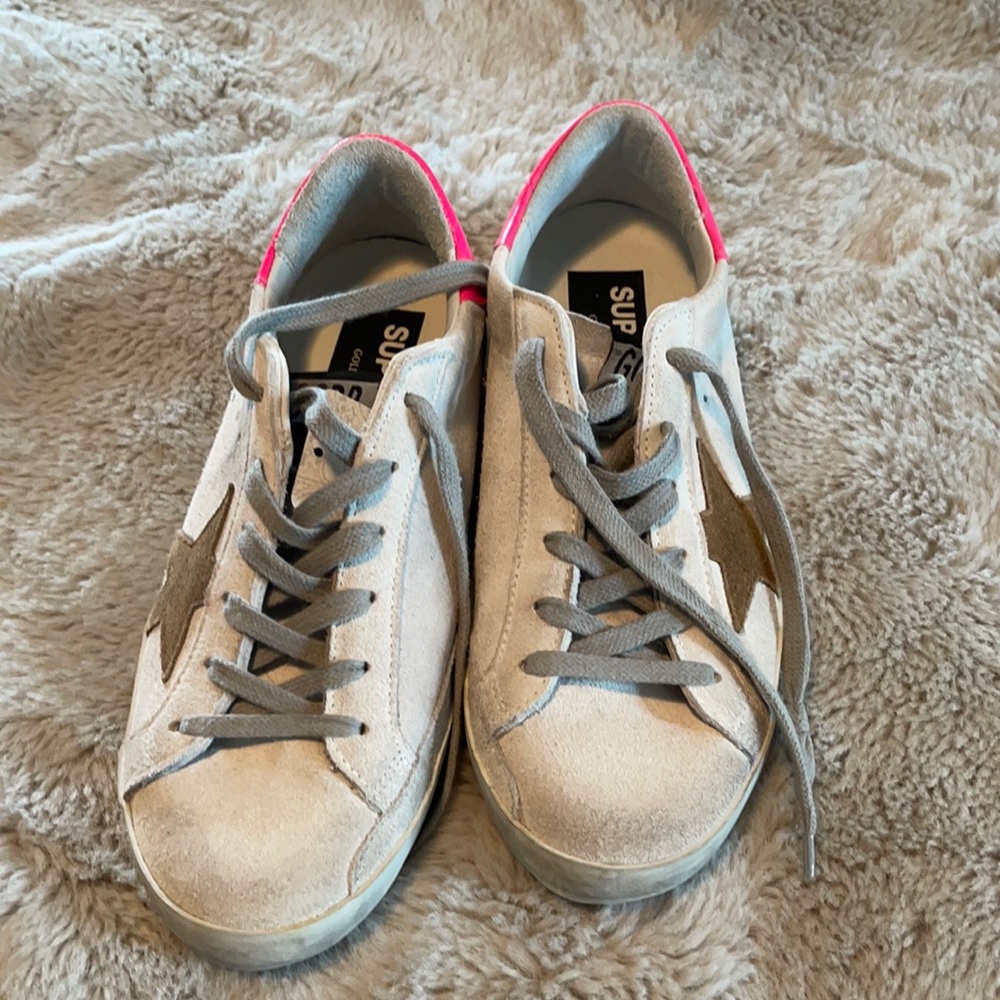 Golden goose suede superstars.